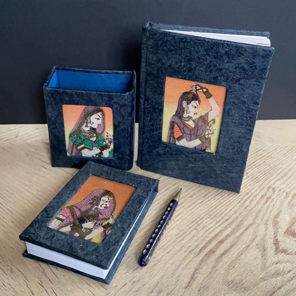New Unused Crushed Gemstone Stationary Office Set gift Notepad Address Book